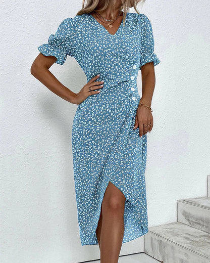 Elvira - Kortärmad Blommig Klänning