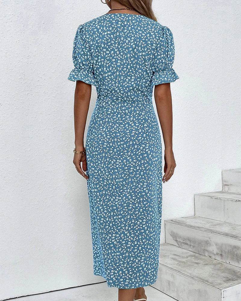 Elvira - Kortärmad Blommig Klänning