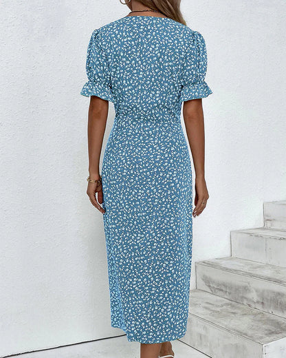 Elvira - Kortärmad Blommig Klänning