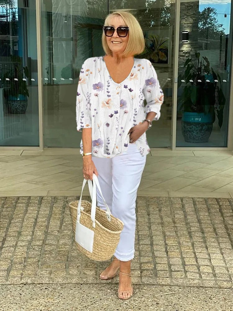 Viveca™ | Elegant blus med blommönster