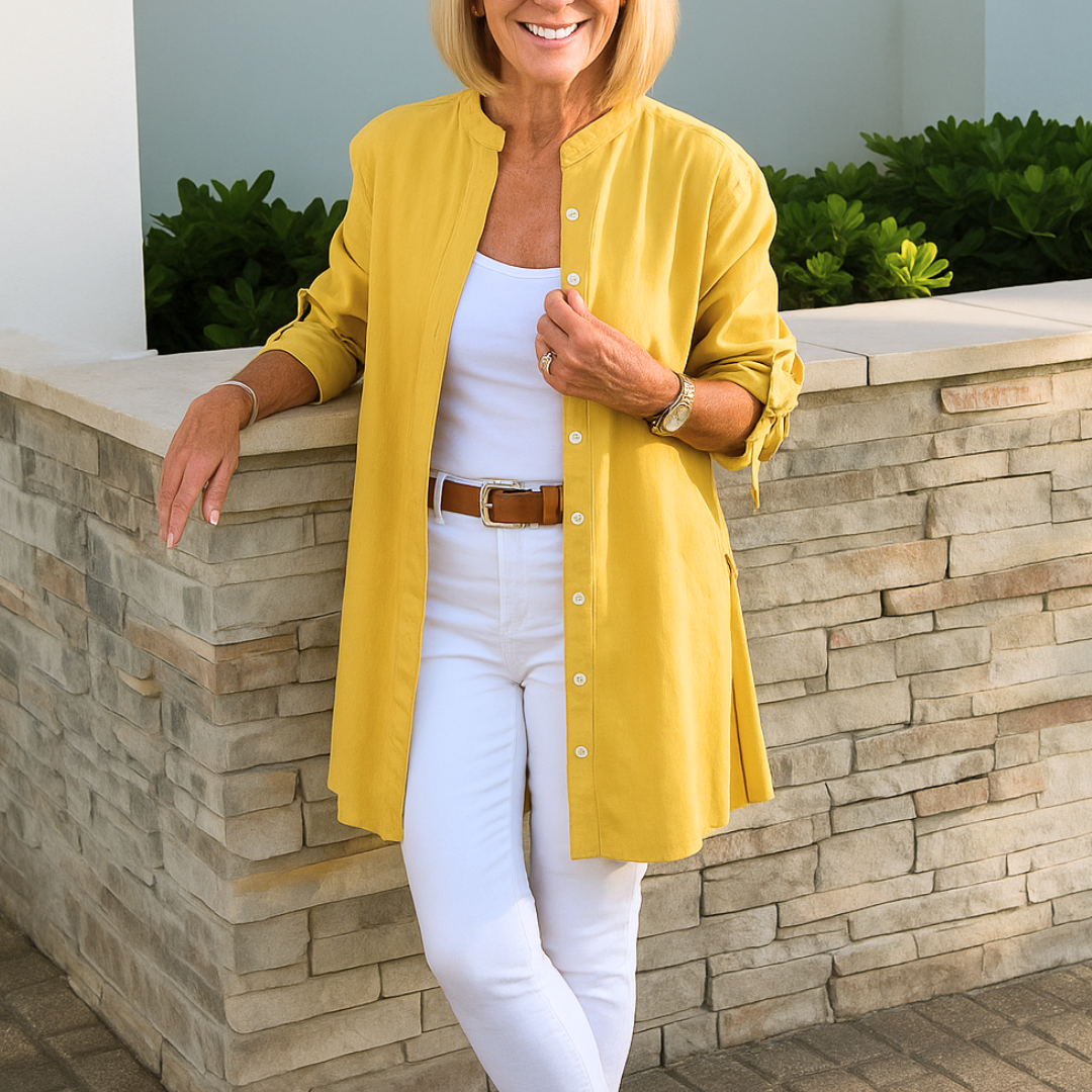 Pia™ | Enfärgad skjortblus med knytärmar