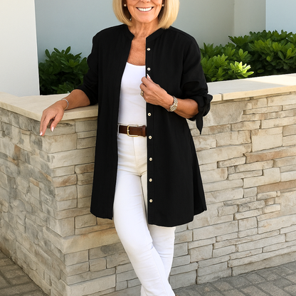 Pia™ | Enfärgad skjortblus med knytärmar