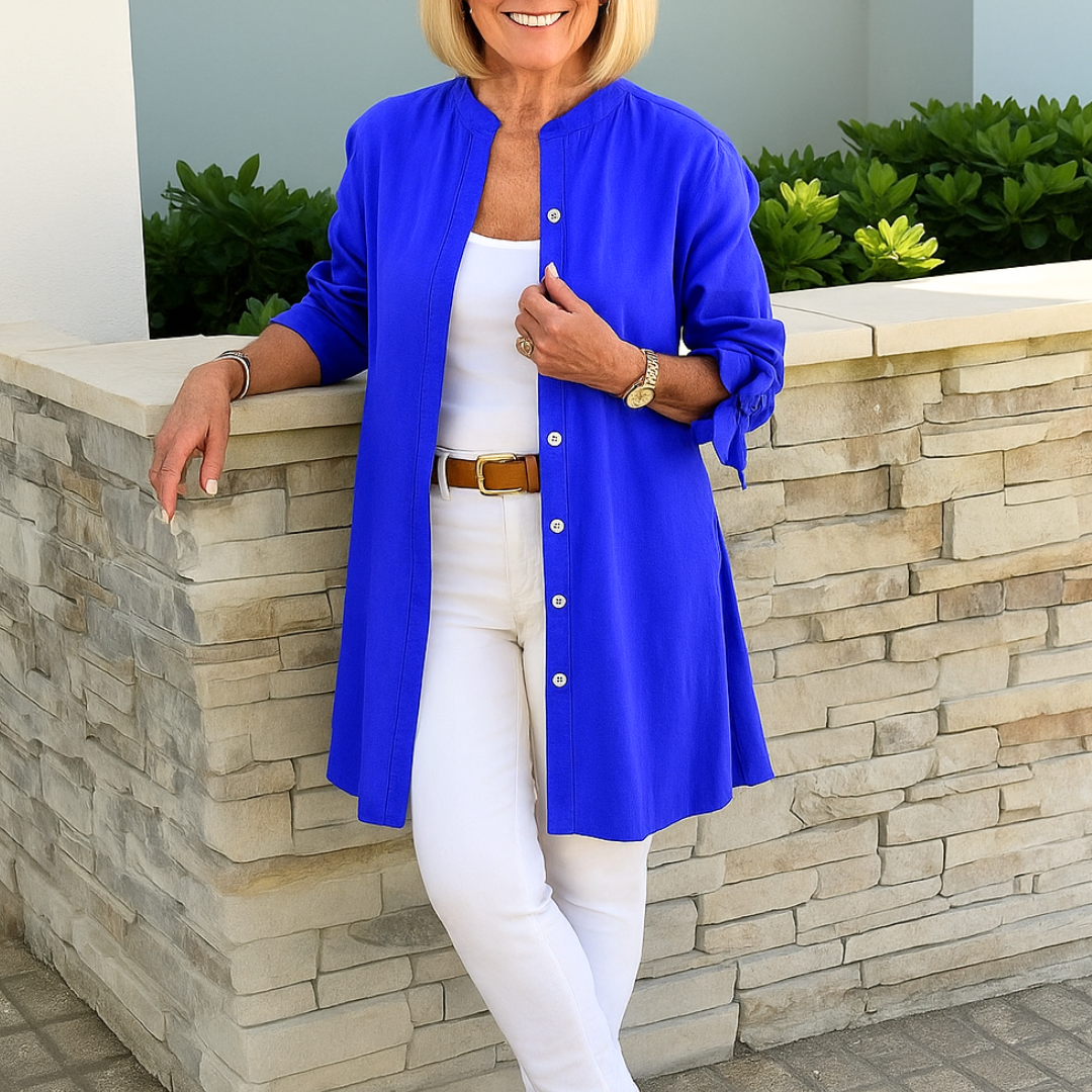 Pia™ | Enfärgad skjortblus med knytärmar