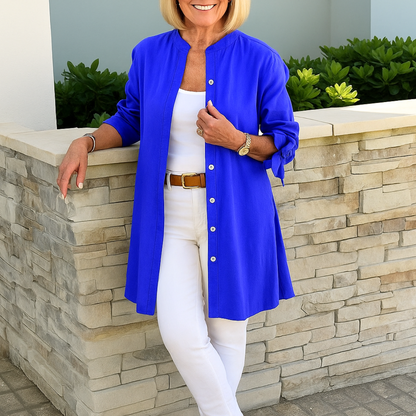 Pia™ | Enfärgad skjortblus med knytärmar