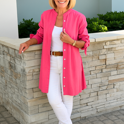 Pia™ | Enfärgad skjortblus med knytärmar