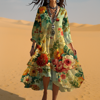 Angelica™ – Vintage Boho V-ringad Klänning