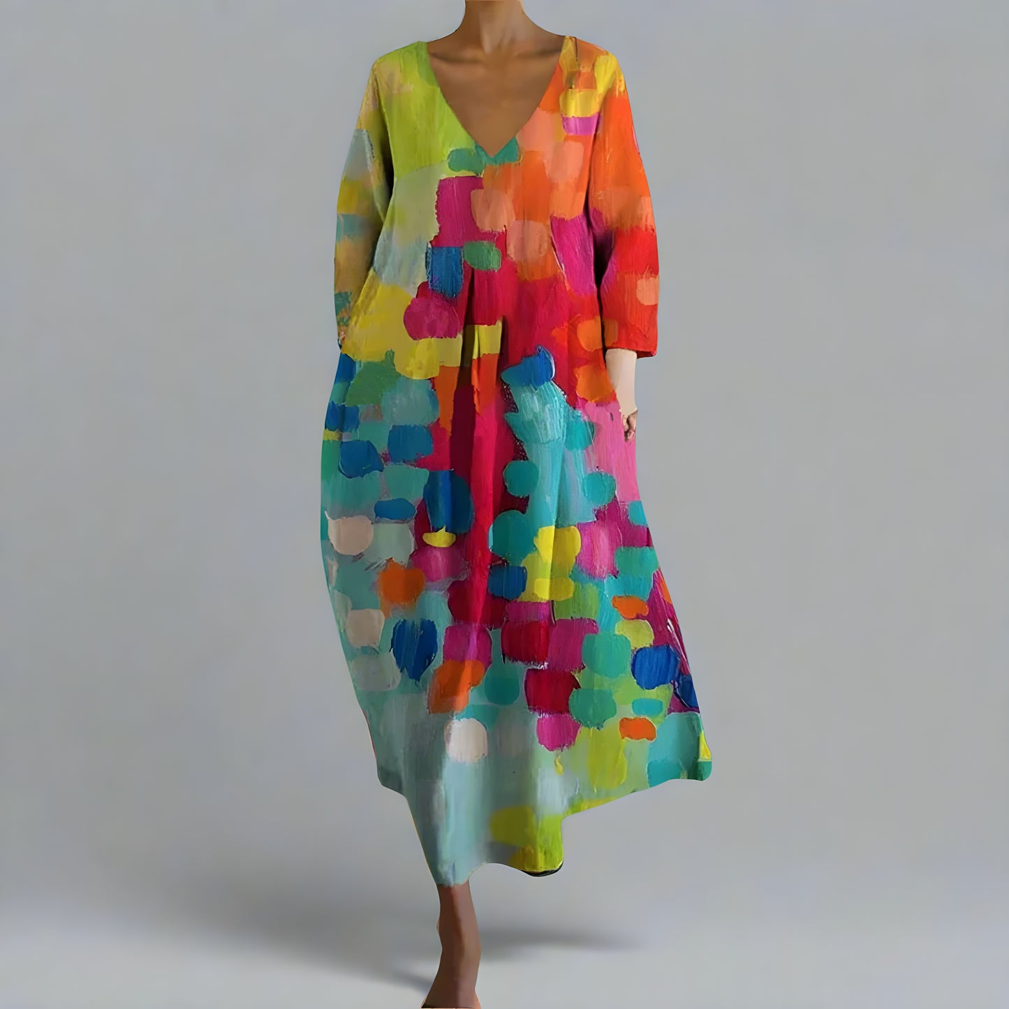 Sanna™ | Färgglad klänning med V-ringning i premiumtyg