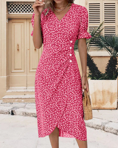 Elvira - Kortärmad Blommig Klänning