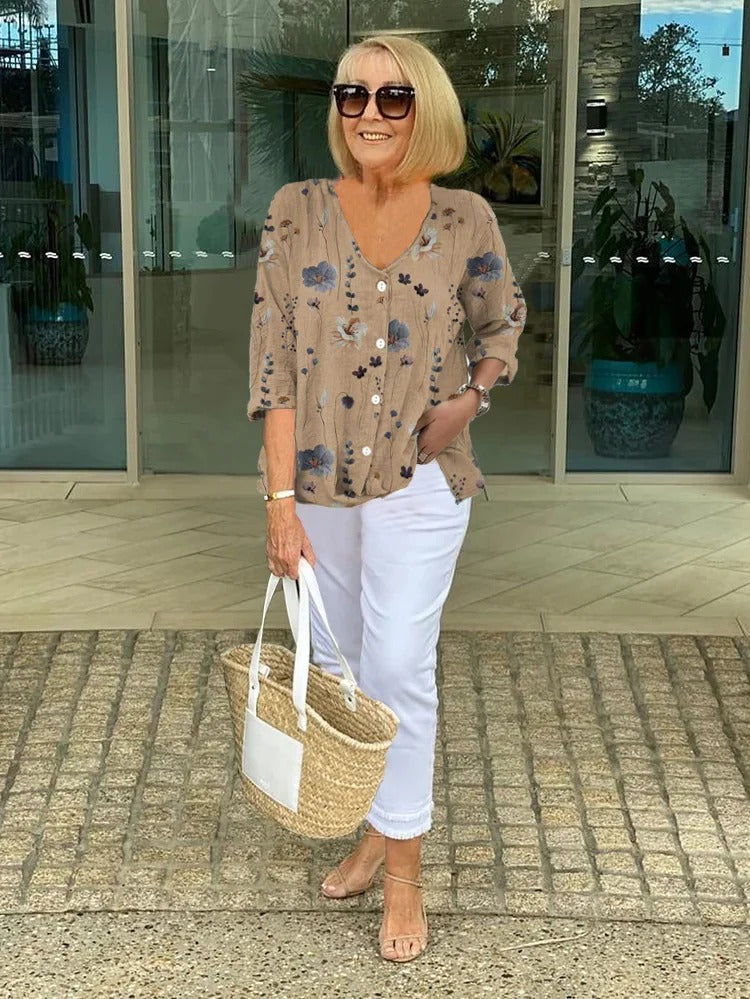 Viveca™ | Elegant blus med blommönster