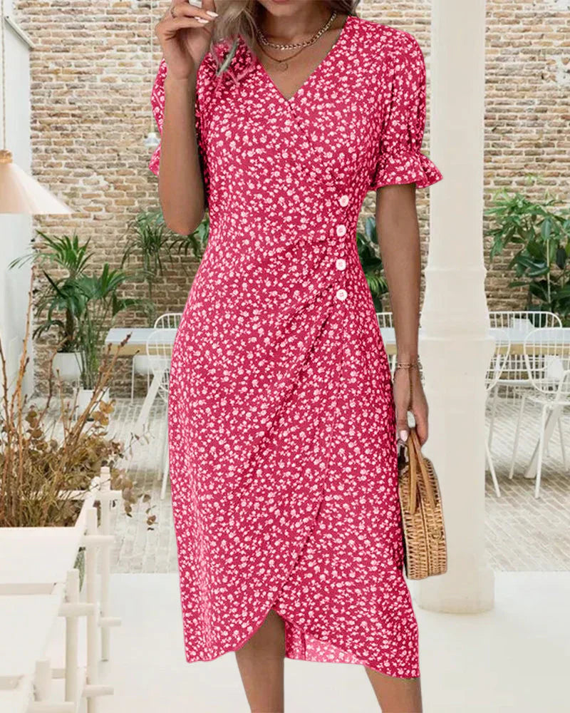 Elvira - Kortärmad Blommig Klänning