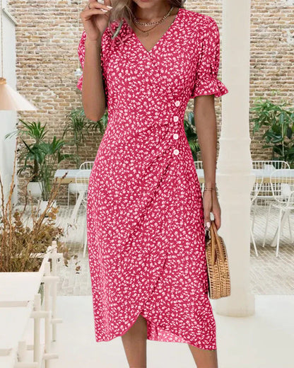 Elvira - Kortärmad Blommig Klänning