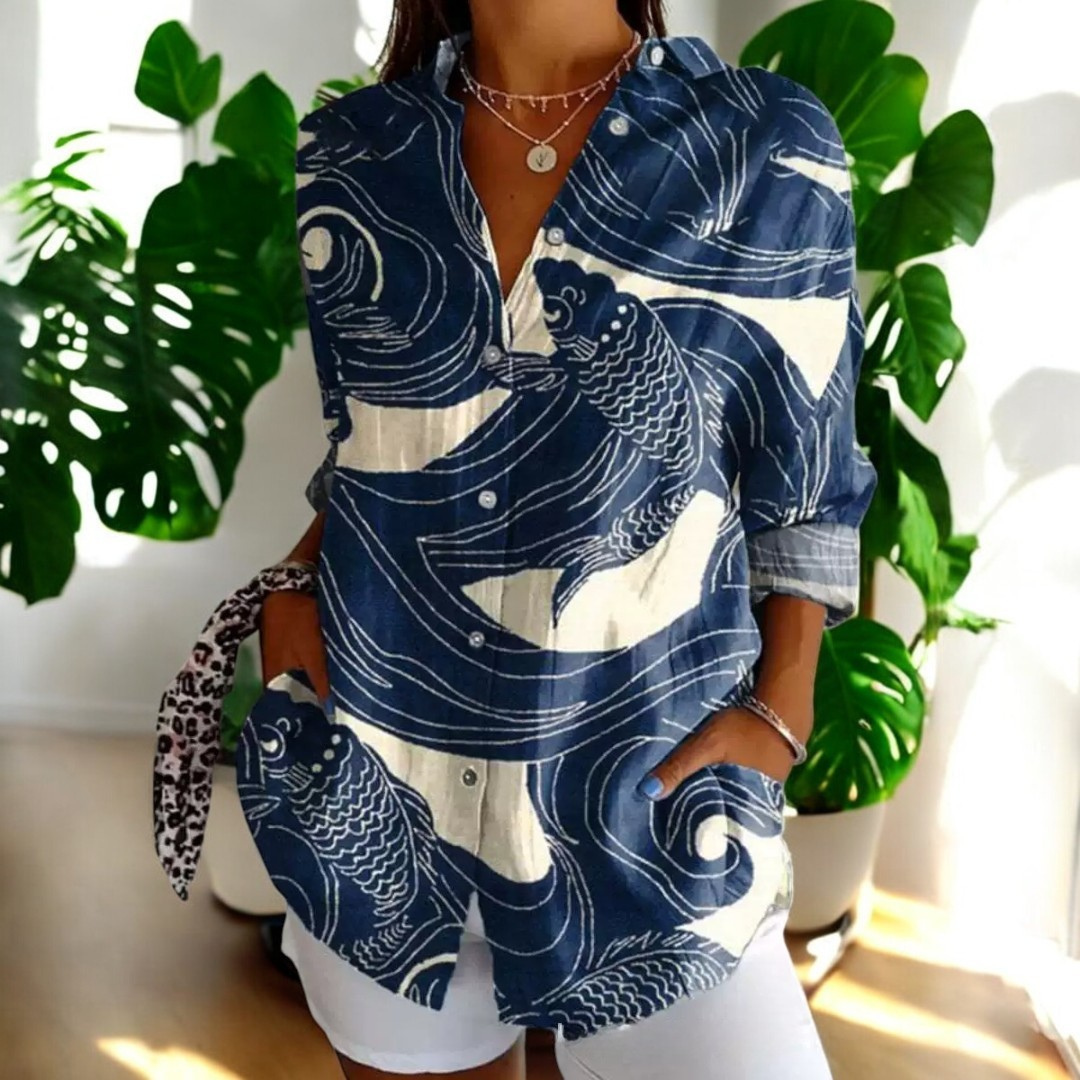 Astrid™ - Långärmad knäppbar vintage blommig skjorta