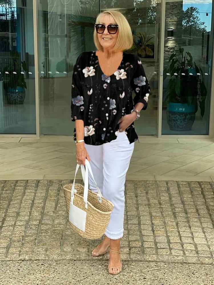 Viveca™ | Elegant blus med blommönster